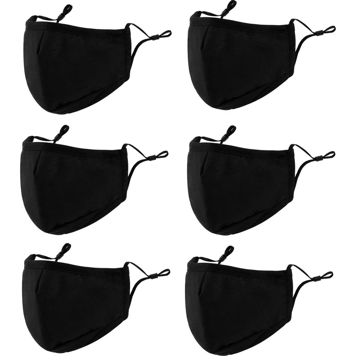3-Ply Washable Face Mask 6 Pack Reusable Breathable Black