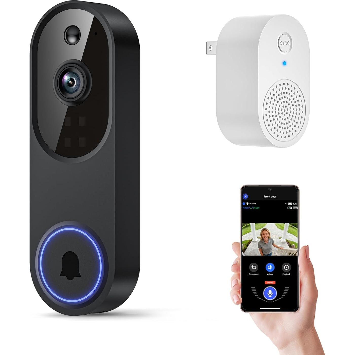 1080p Wireless WiFi Video Doorbell Camera Night Vision 2-Way Audio