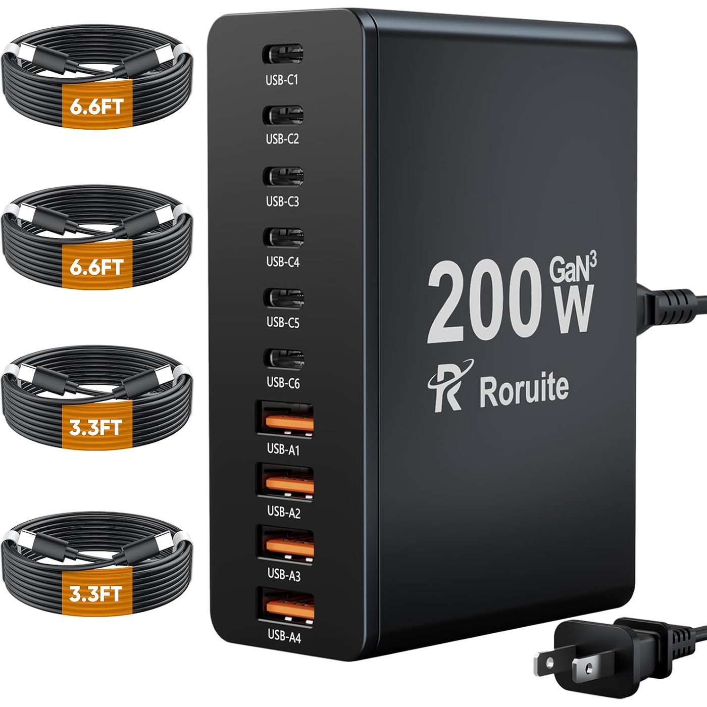 USB C Charging Station 10 Port 200W GaN Type C Charger Block