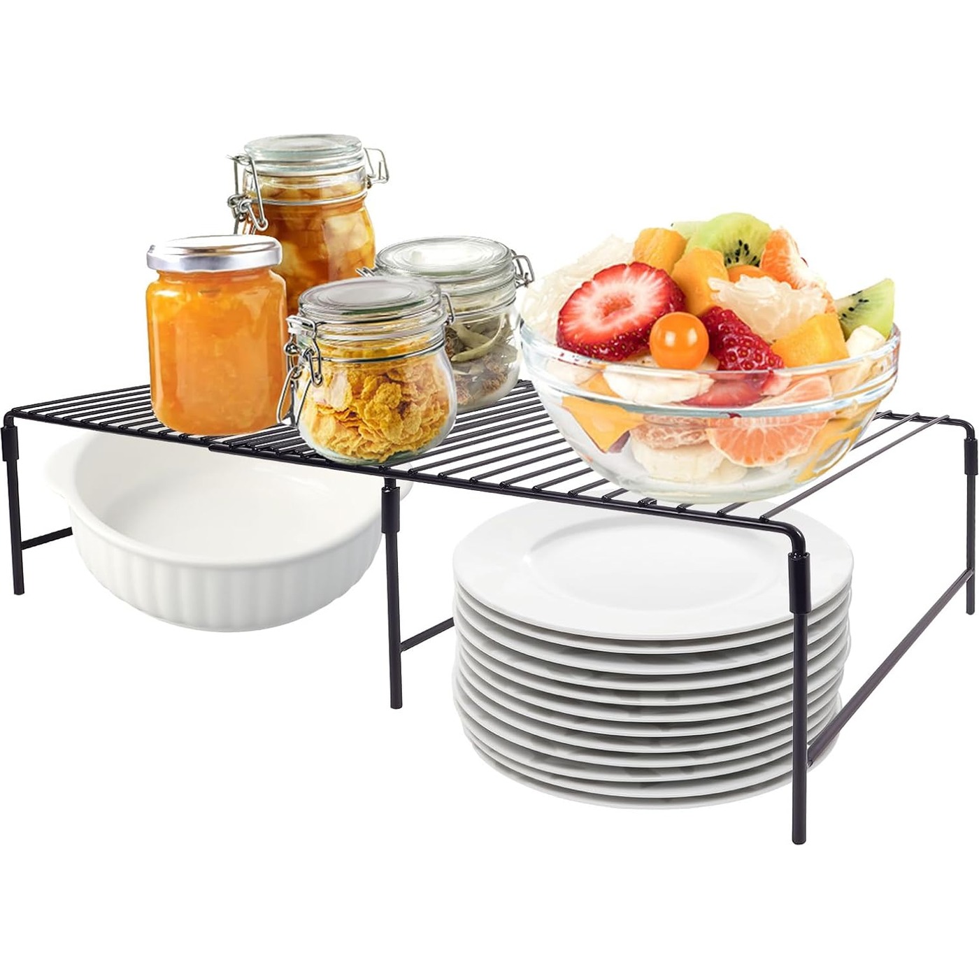 Adjustable Freezer Organizer Shelf Black Kitchen Storage Rack