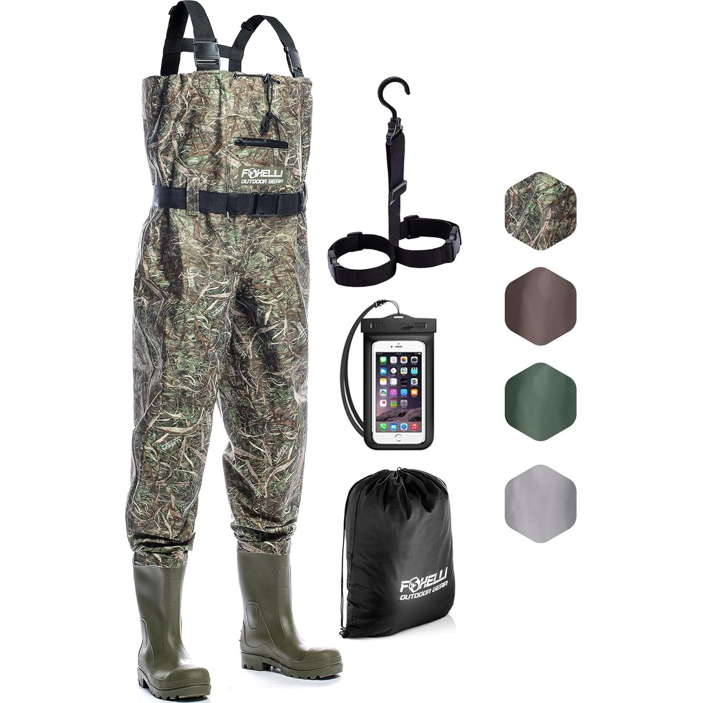 Foxelli Chest Waders Waterproof 2-Ply Nylon PVC Fishing Hunting Camo