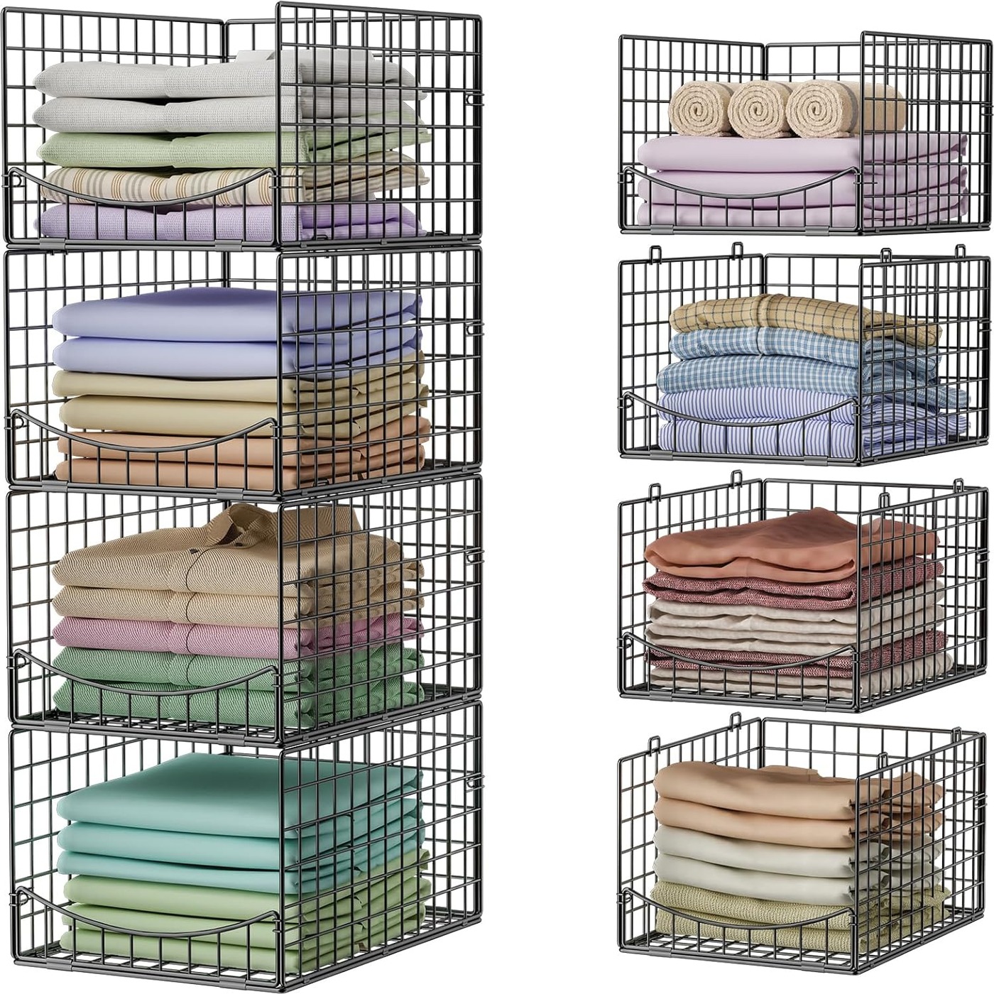 4-Tier Stackable Closet Organizers Storage Shelves Clothes Basket Foldable